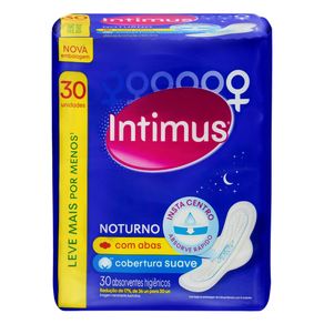 Absorvente-Externo-Intimus-Noturno-Cobertura-Suave-com-Abas-Com-30-Unidades Absorvente-Externo-Intimus-Noturno-Cobertura-Suave-com-Abas-Com-30-Unidades