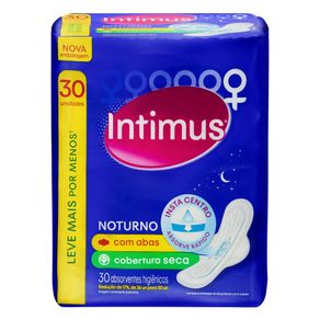 Absorvente-Externo-Intimus-Noturno-Cobertura-Seca-com-Abas-Com-30-Unidades Absorvente-Externo-Intimus-Noturno-Cobertura-Seca-com-Abas-Com-30-Unidades