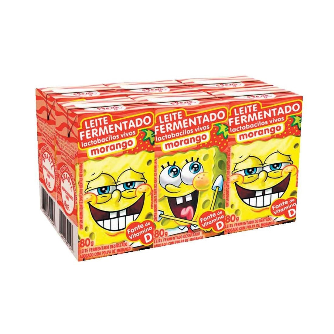 Leite Fermentado Elegê Bob Esponja Morango 480g Com 6 Unidades