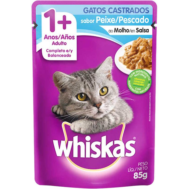 Ração Úmida para Gatos Whiskas Castrados Peixe Sachê 85g