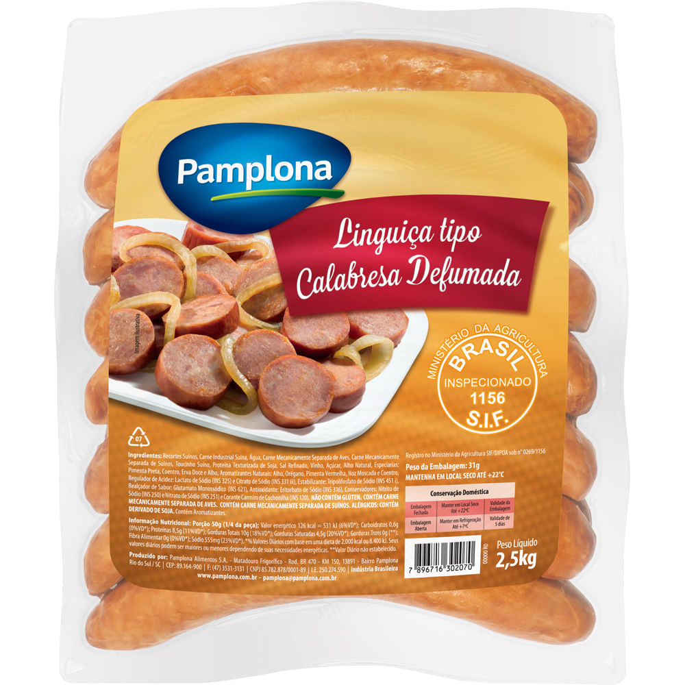 Linguiça Tipo Calabresa Pamplona Defumada 2,5kg