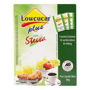 Adocante-em-Po-Lowcucar-Plus-com-Stevia-Com-50-Saches Adocante-em-Po-Lowcucar-Plus-com-Stevia-Com-50-Saches