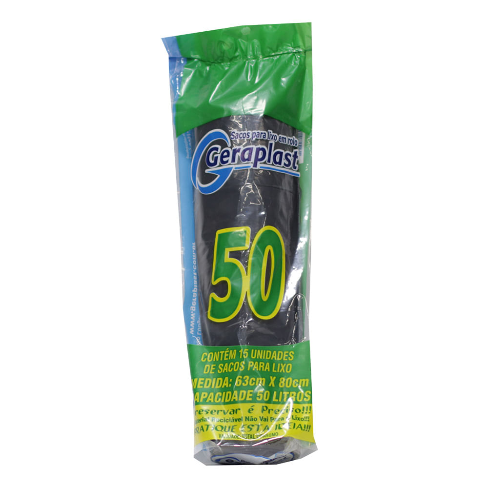 Saco de Lixo Geraplast 50 Litros Com 15 Unidades