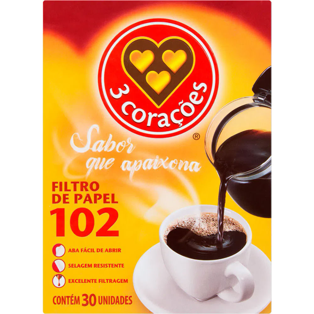 Filtro de Papel 3 Corações 102 Com 30 Unidades