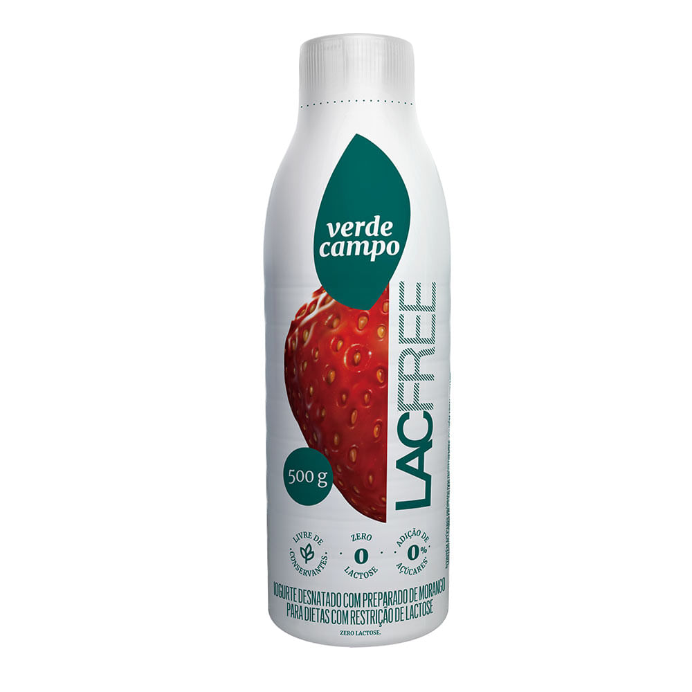Iogurte Desnatado Morango Zero Lactose Verde Campo Lacfree 500g