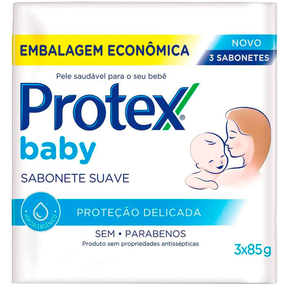 Sabonete em Barra Infantil Protex Baby Proteção Delicada 85g Com 3 Unidades