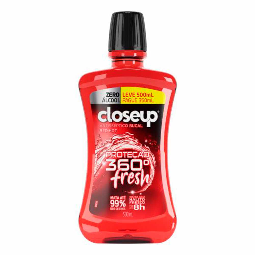 Enxaguante Bucal Closeup Proteção 360° sem Álcool Fresh Red Hot Leve 500ml Pague 350ml