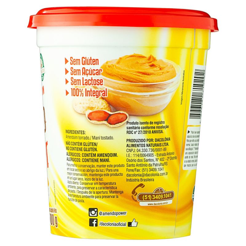 Pasta de Amendoim Da Colônia Power Sem Açúcar e Zero Lactose Integral 500g  - fortatacadistamobile
