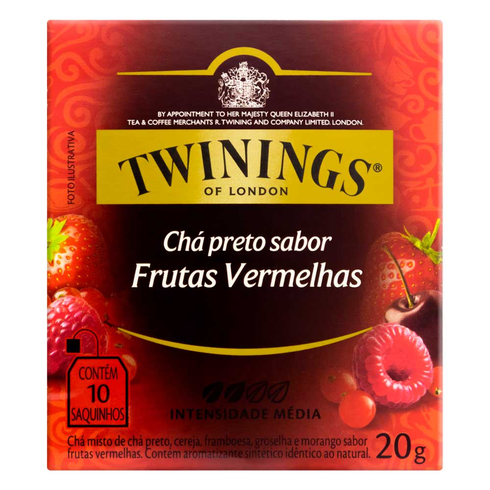Chá Twinings Preto Sabor Frutas Vermelhas 20g Com 10 Sachês