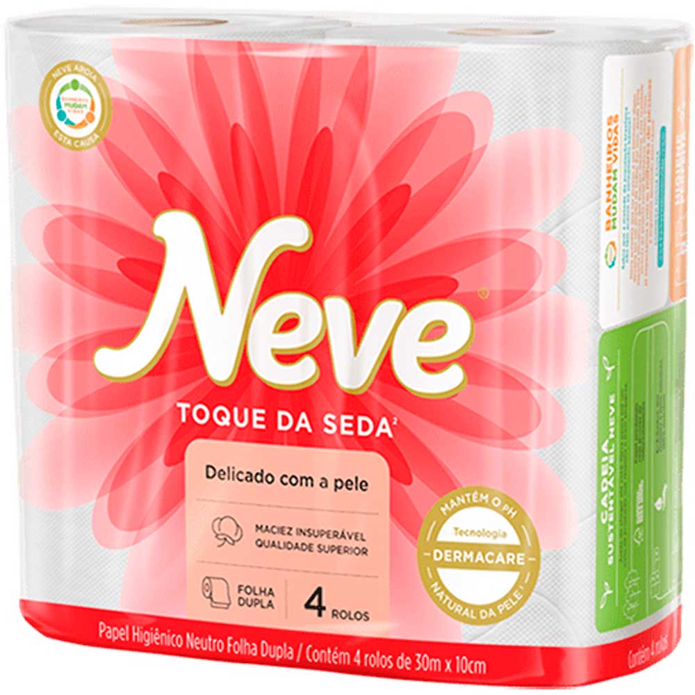 Papel Higiênico Neve Toque de Seda Folha Dupla Neutro 30M Com 4 Unidades