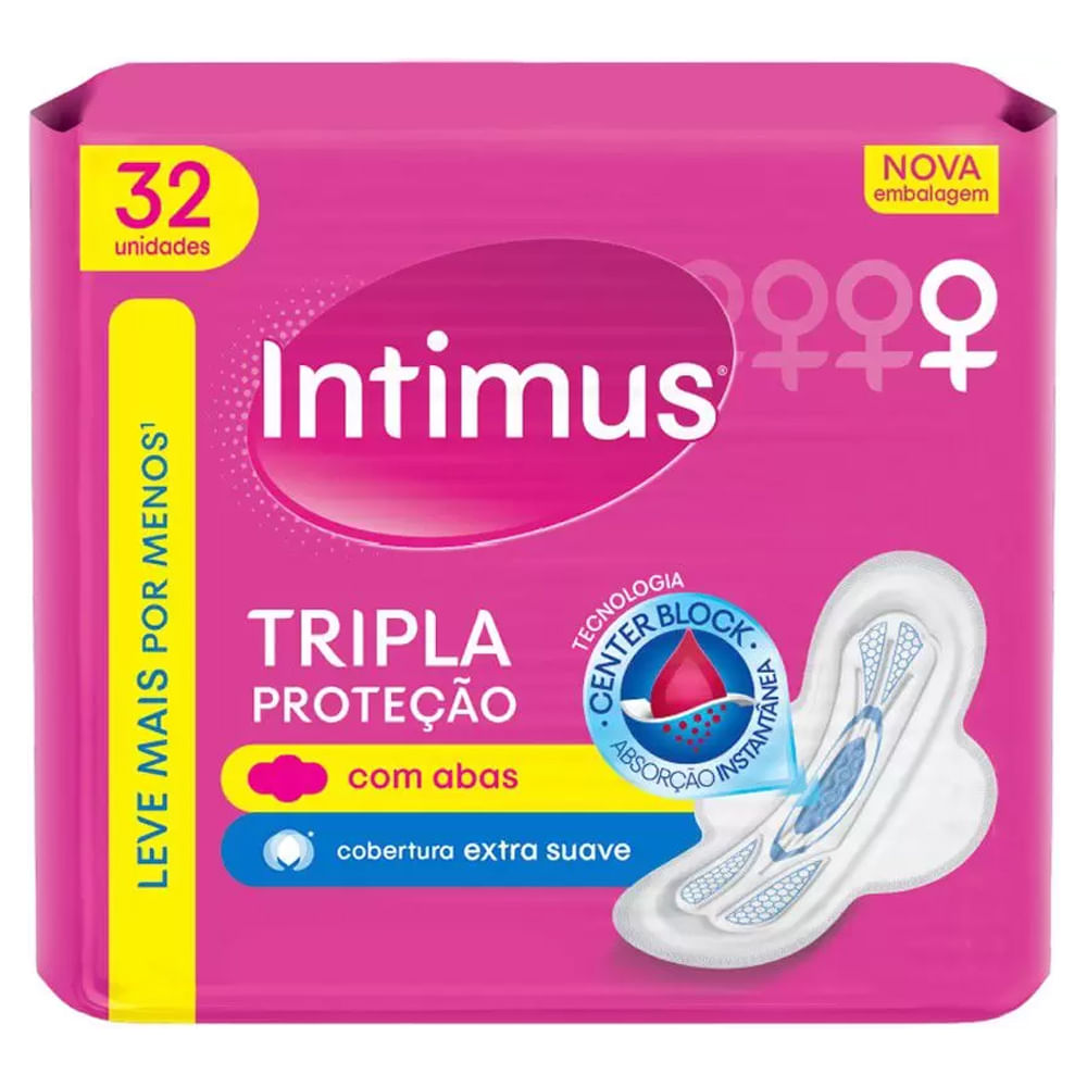 Absorvente Externo Intimus Tripla Proteção Cobertura Suave com Abas Com 32 Unidades