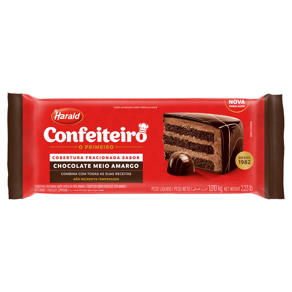 Chocolate para Cobertura Harald Confeiteiro Chocolate Meio Amargo 1,01kg
