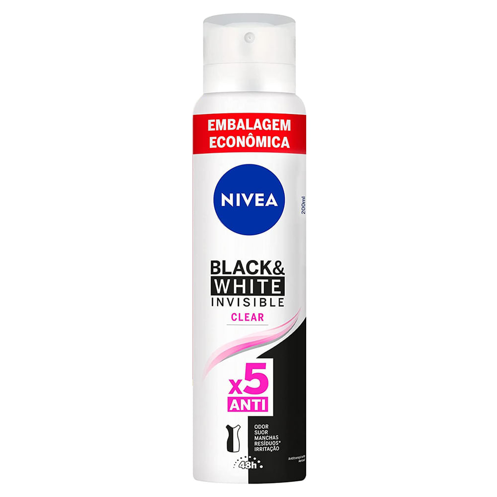 Desodorante Aerossol Feminino Nivea Black & White Clear 200ml Embalagem Econômica