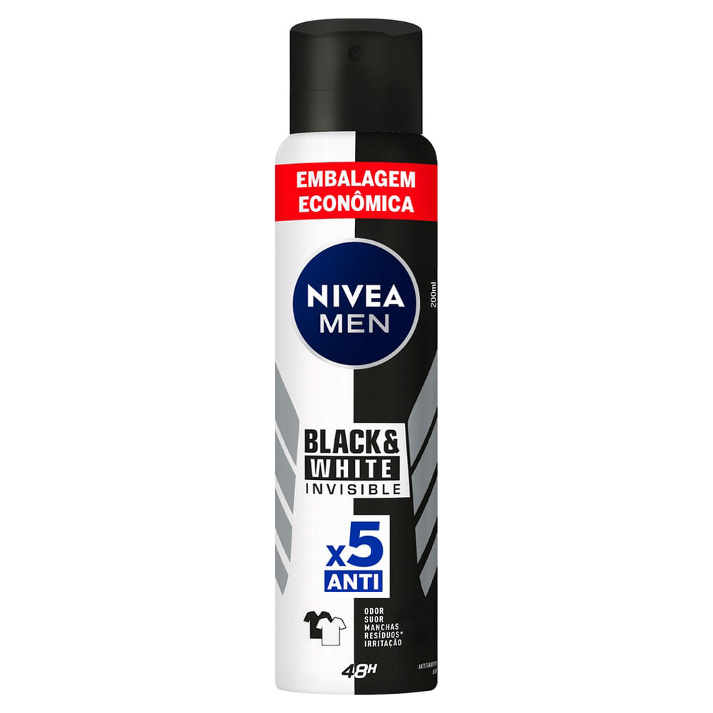 Desodorante Aerossol Masculino Nivea Black & White Invisible 200ml Embalagem Econômica