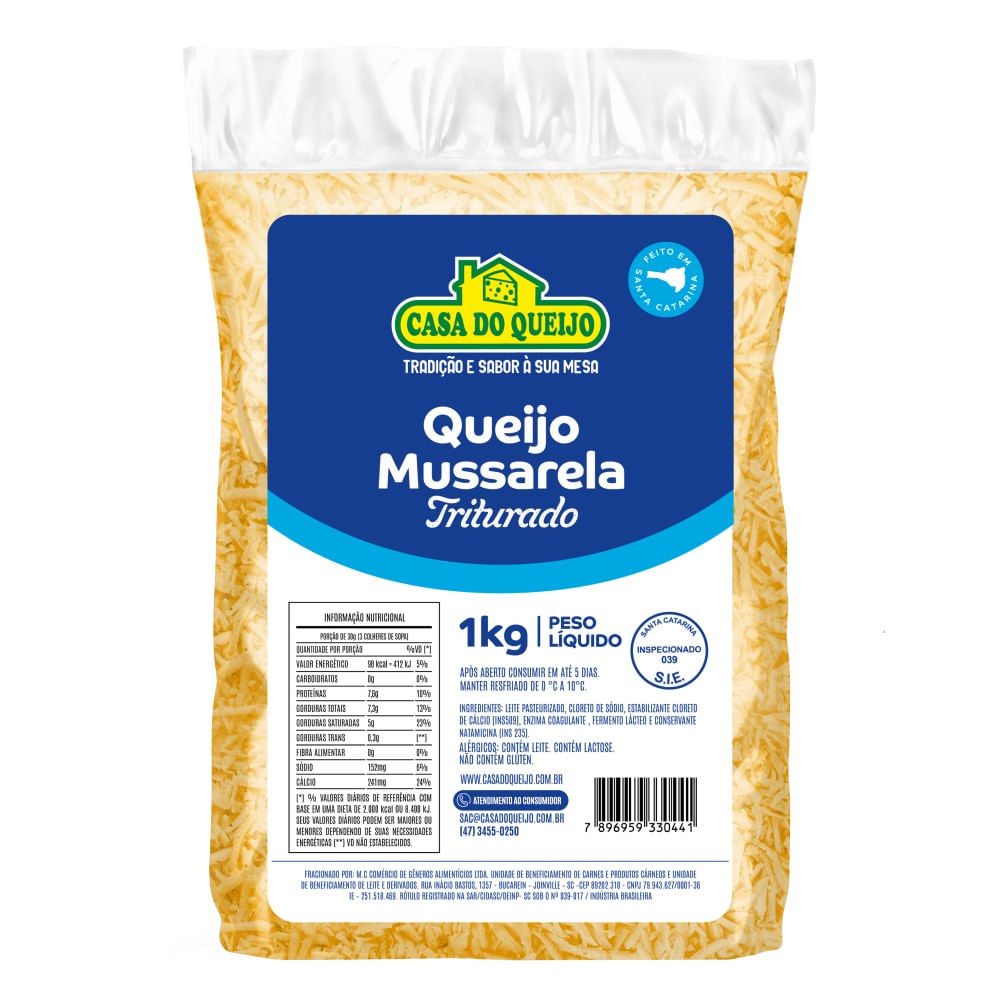 Queijo Mussarela Casa do Queijo Triturado 1kg