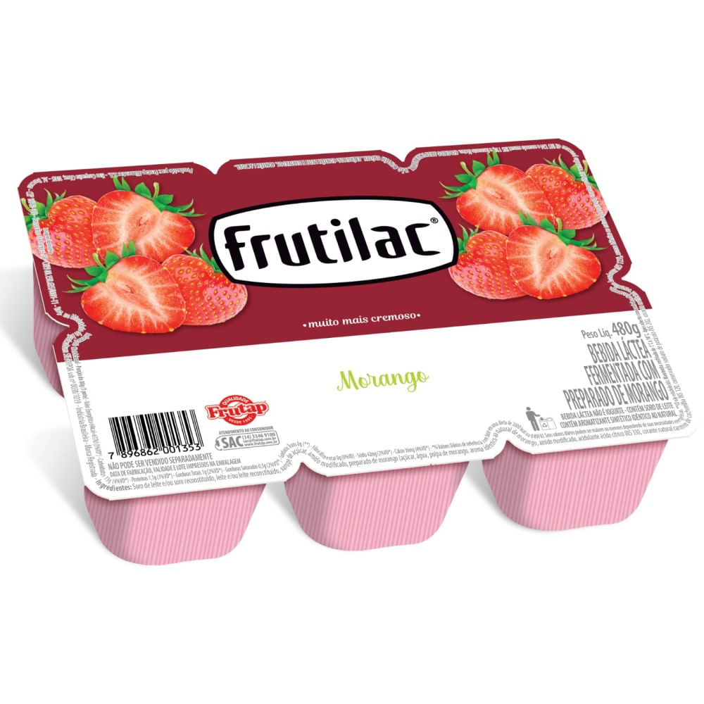 Bebida Láctea Frutilac Morango Bandeja 540g com 6 Unidades