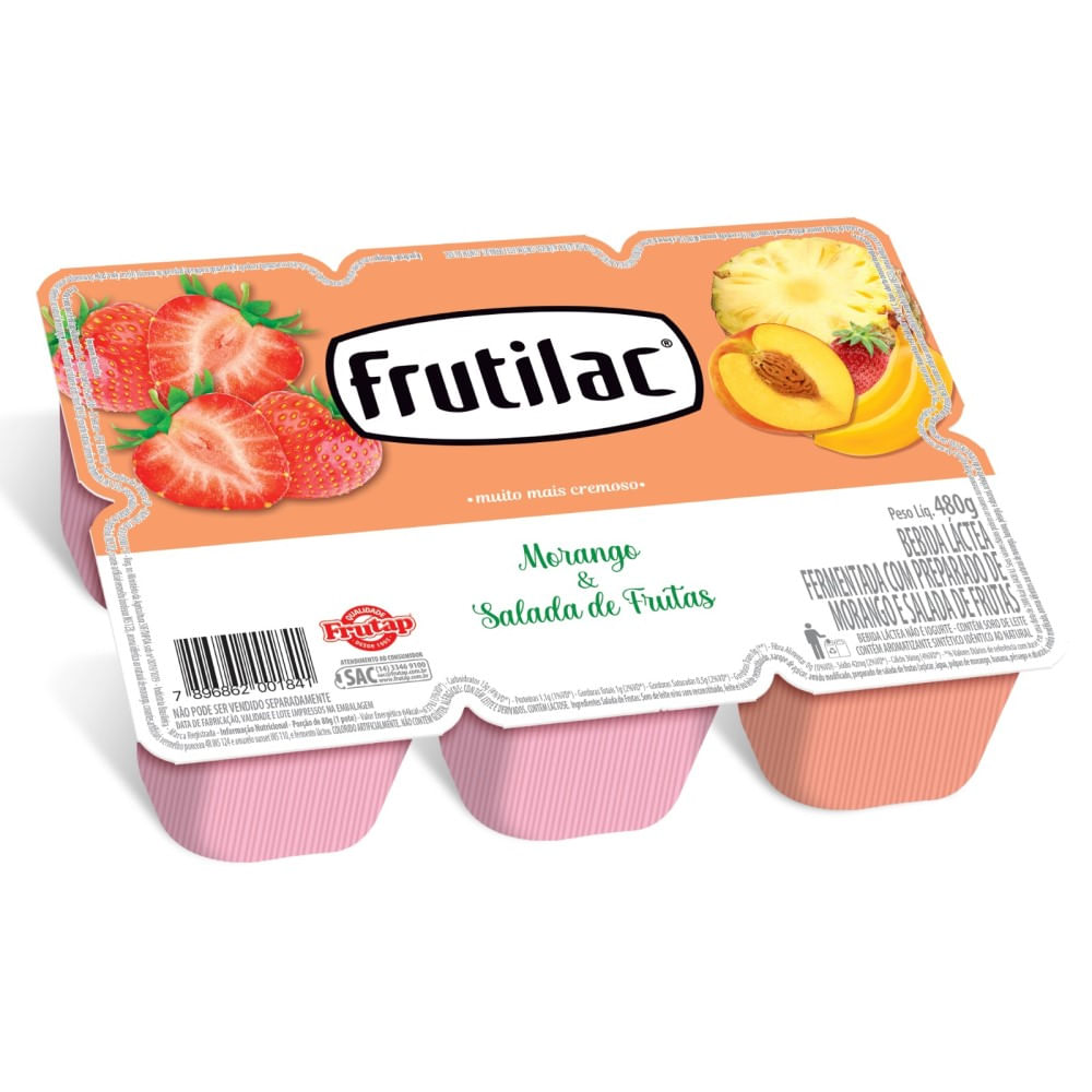 Bebida Láctea Frutilac Morango e Frutas Tropicais Bandeja 540g com 6 Unidades