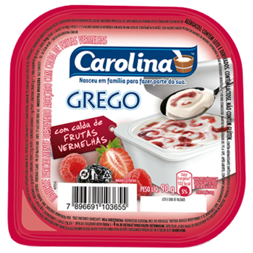 Iogurte Grego Carolina Calda de Frutas Vermelhas 90g