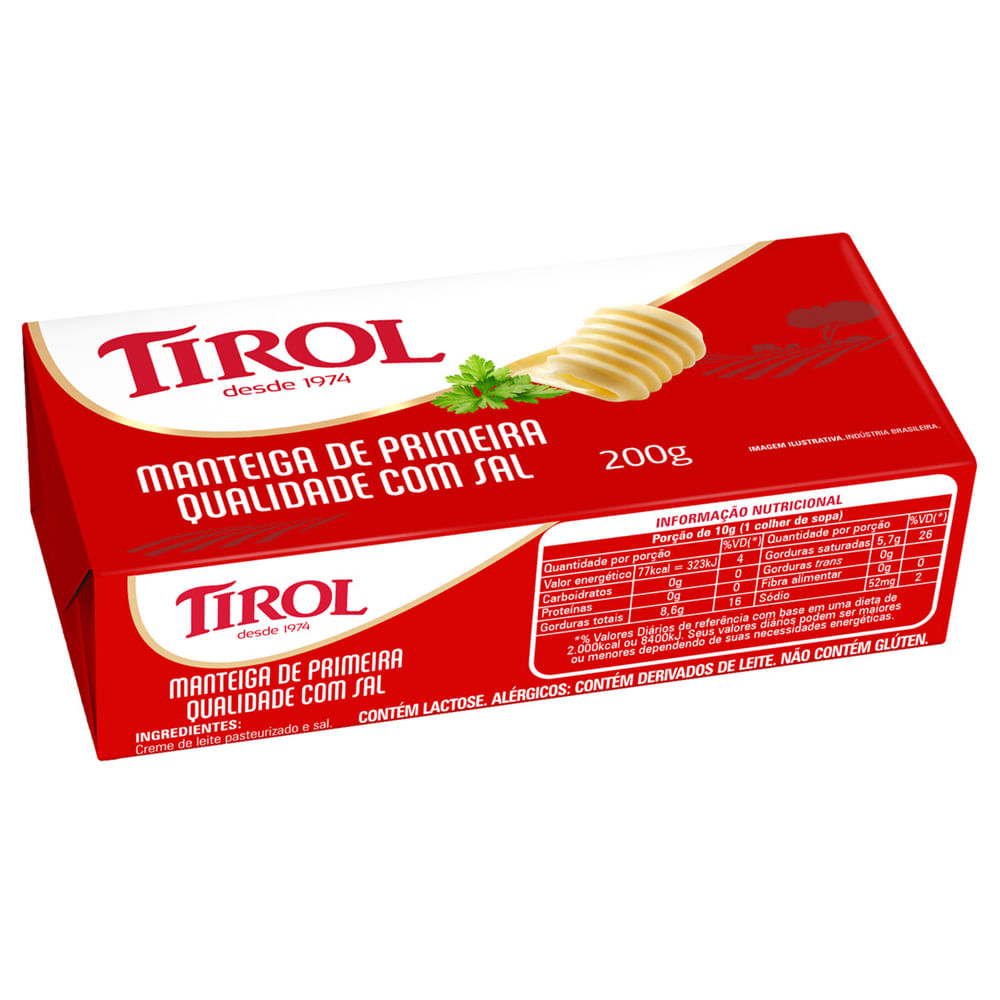 Manteiga Tirol Primeira Qualidade com Sal Tablete 200g