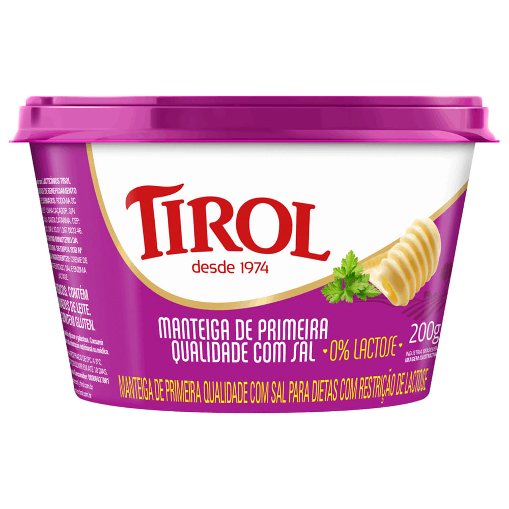 Manteiga Tirol Zero Lactose com Sal Pote 200g