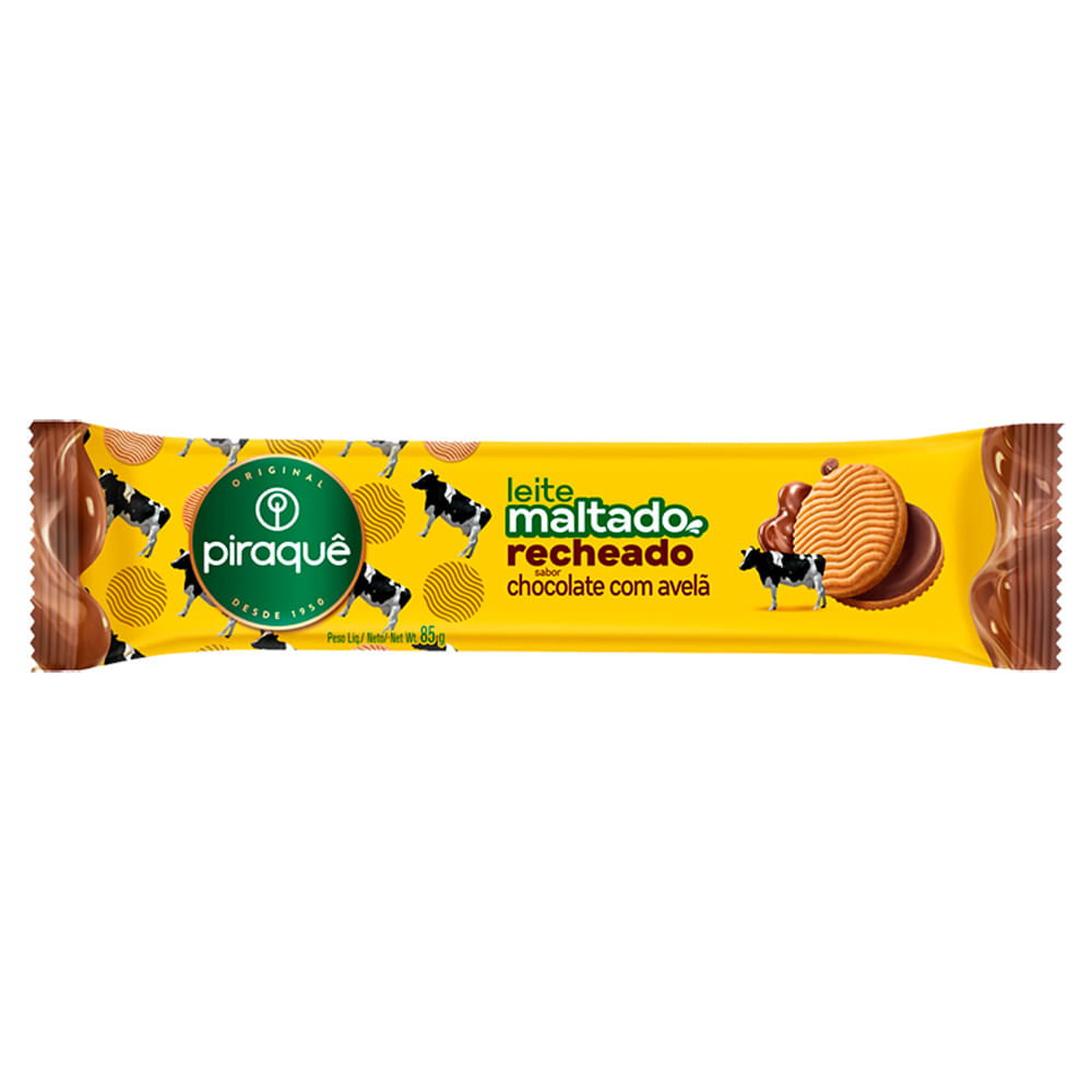 Biscoito Recheado Piraquê Leite Maltado Chocolate com Avelã 85g