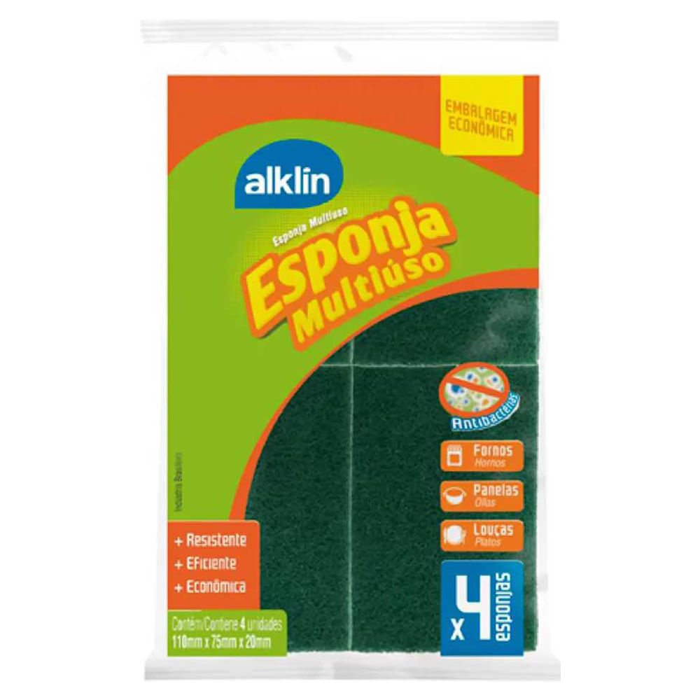 Esponja Multiuso Alklin Dupla Face Com 4 Unidades