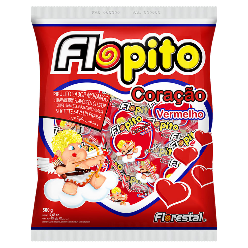 Pirulito Florestal Flopito Coração Vermelho 500g