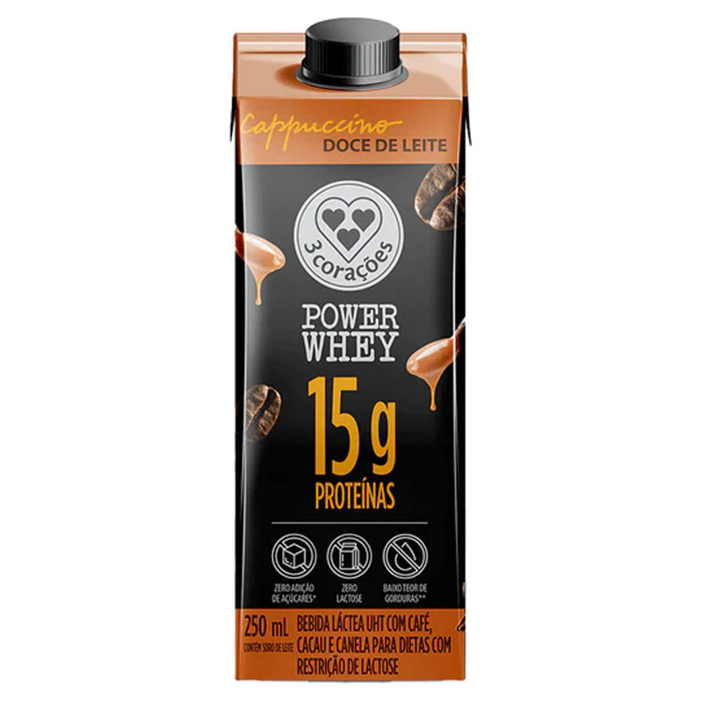 Bebida Láctea 3 Corações Power Whey Cappuccino com Doce de Leite 250ml