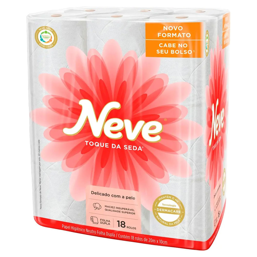 Papel Higiênico Neve Toque de Seda Folha Dupla Neutro 20M | Com 18 Rolos