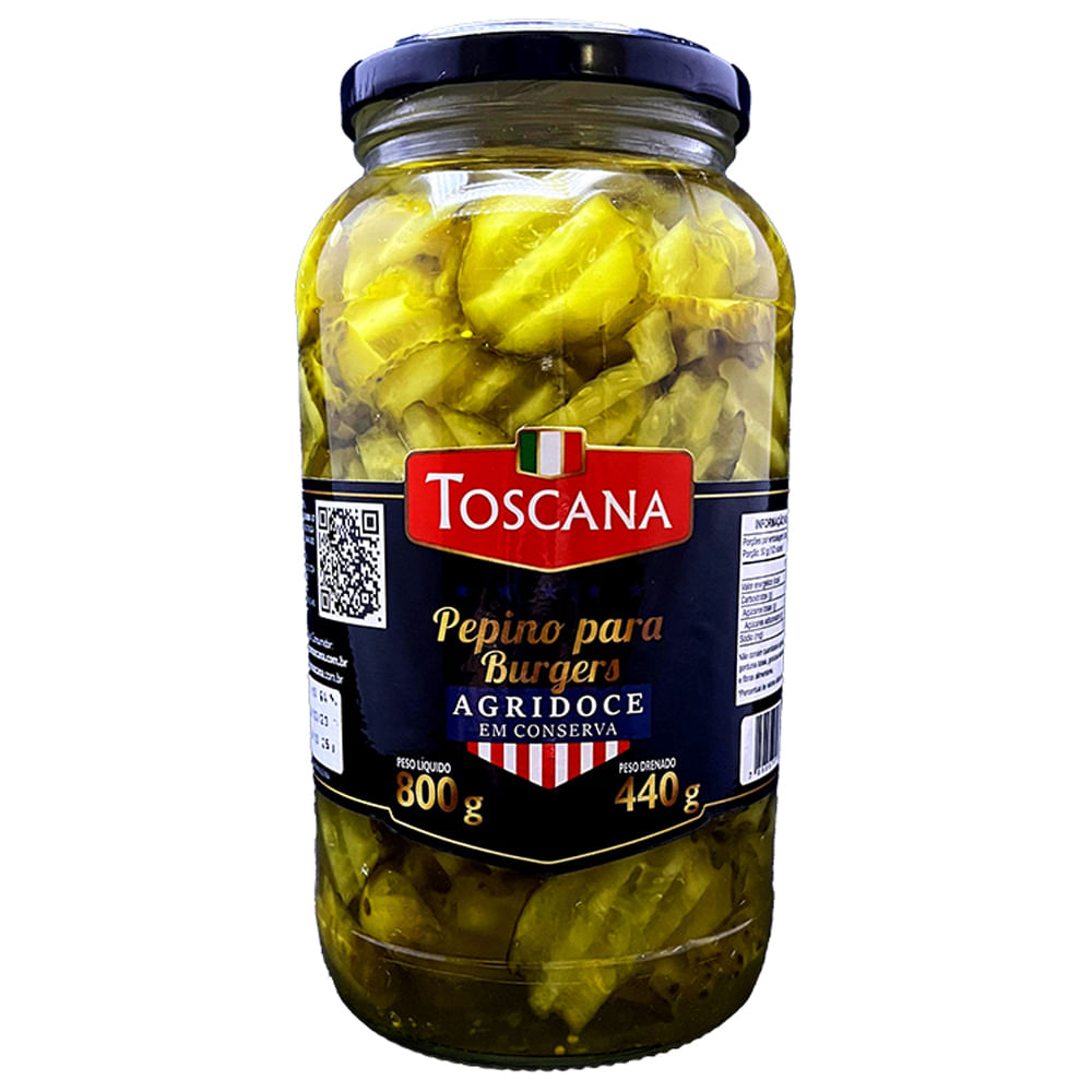 Pepino Agridoce Toscana para Hambúrguer 800g