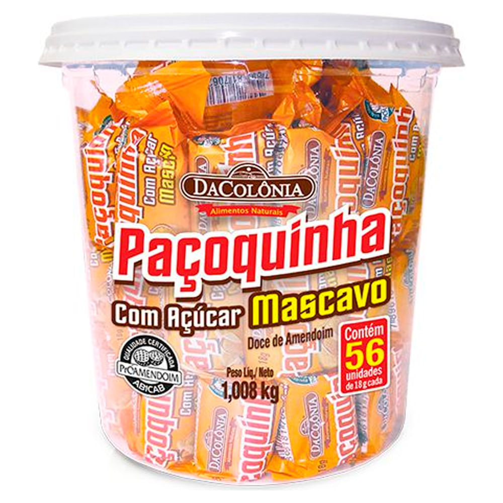 Paçoca DaColônia com Açúcar Mascavo Rolha Embrulhada Pote 1,008kg