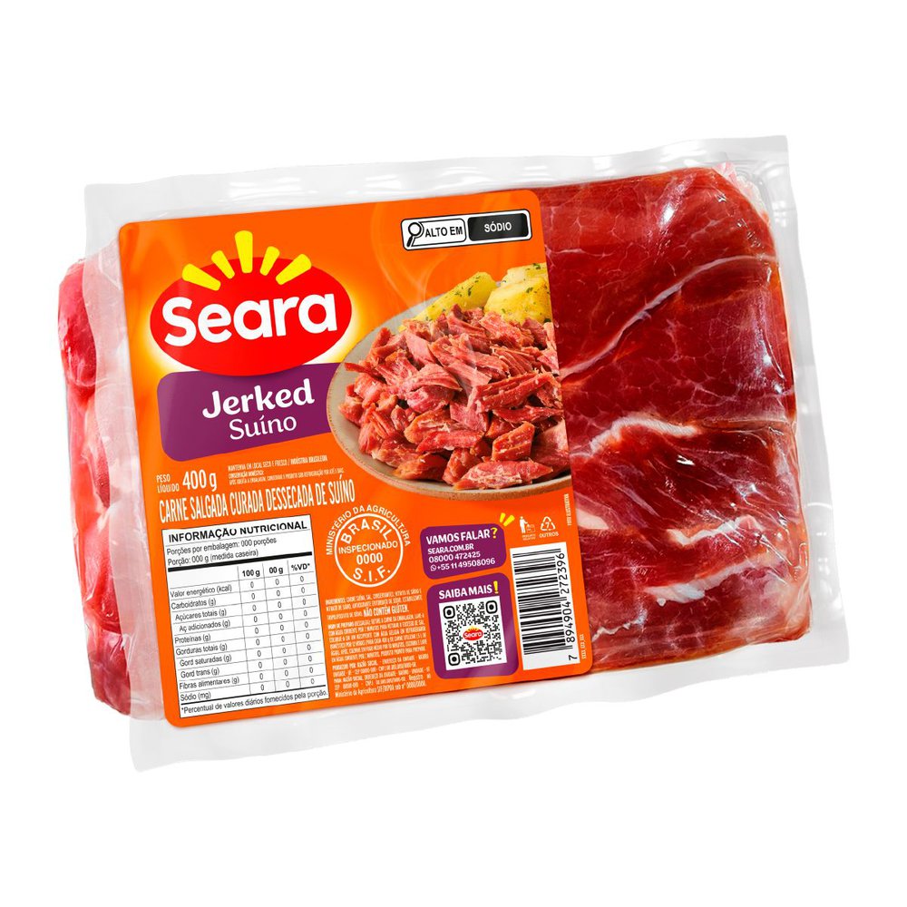 Jerked Suíno Seara Salgado, Curado e Dessecado 400g
