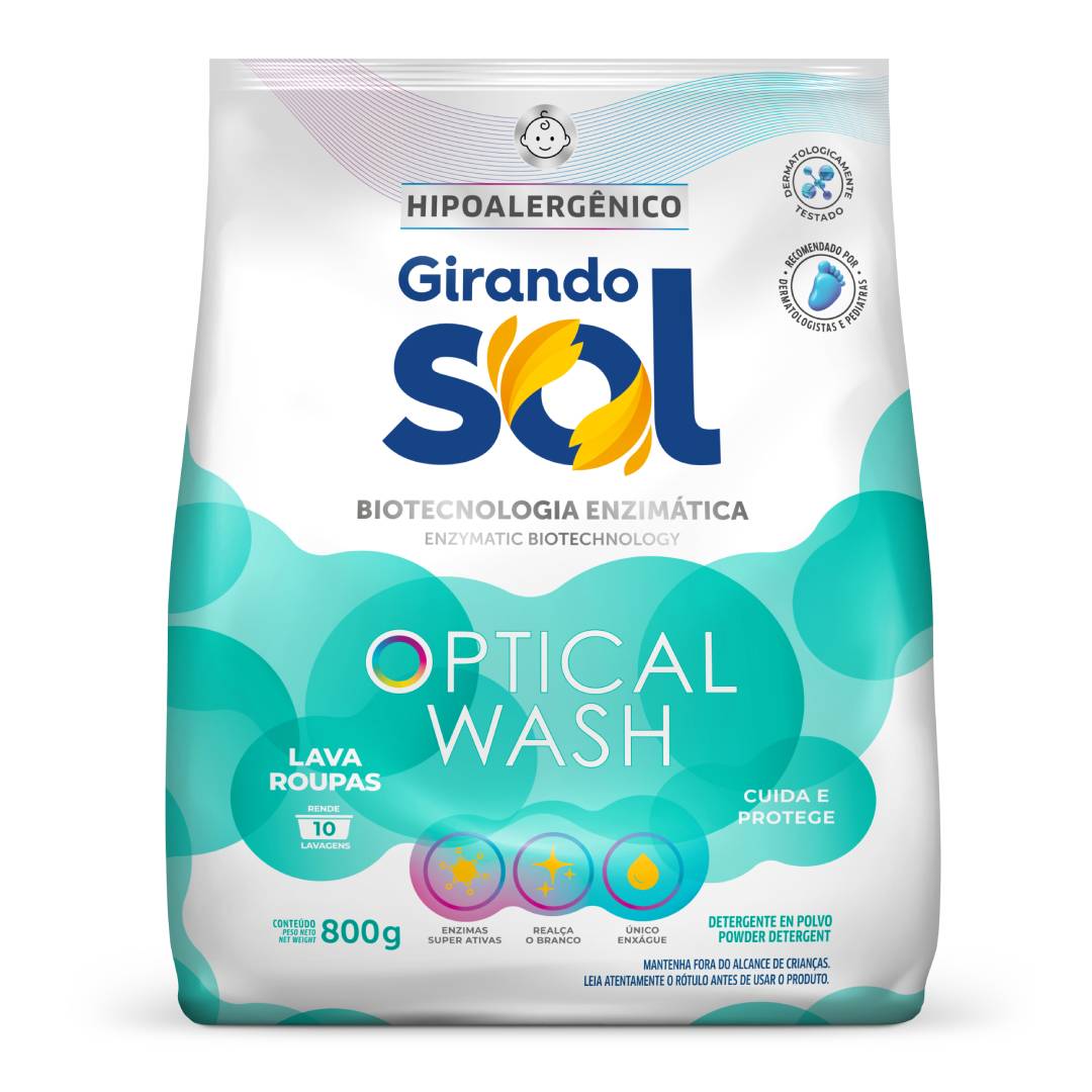 Lava-Roupas em Pó Girando Sol Optical Wash Hipoalergênico Sachê 800g