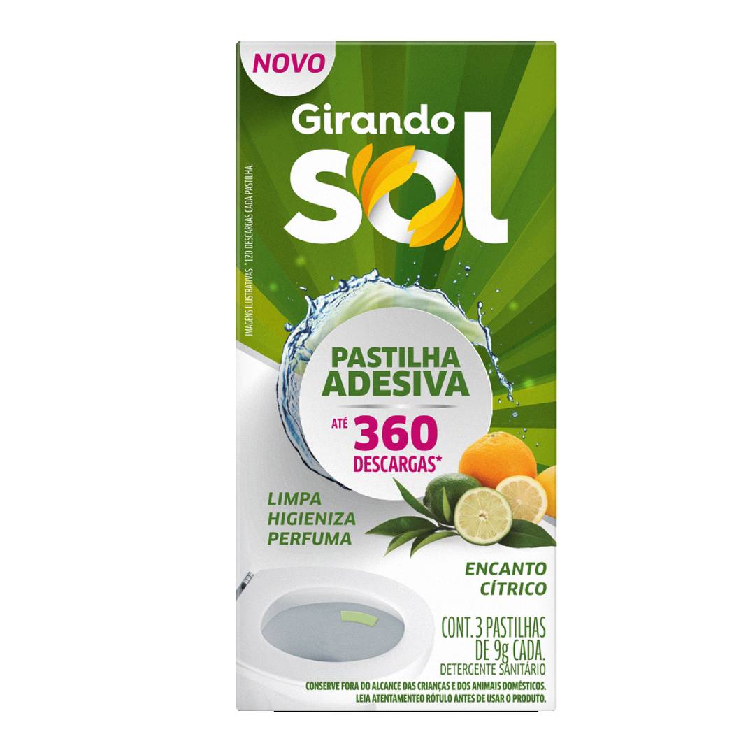 Pastilha Adesiva Sanitária Girando Sol Encanto Cítrico 27g Com 3 Unidades