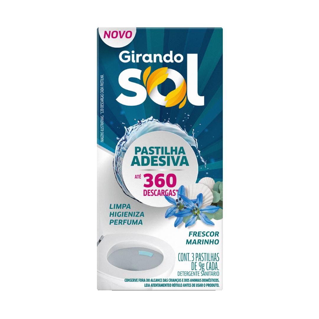 Pastilha Adesiva Sanitária Girando Sol Frescor Marinho 27g Com 3 Unidades
