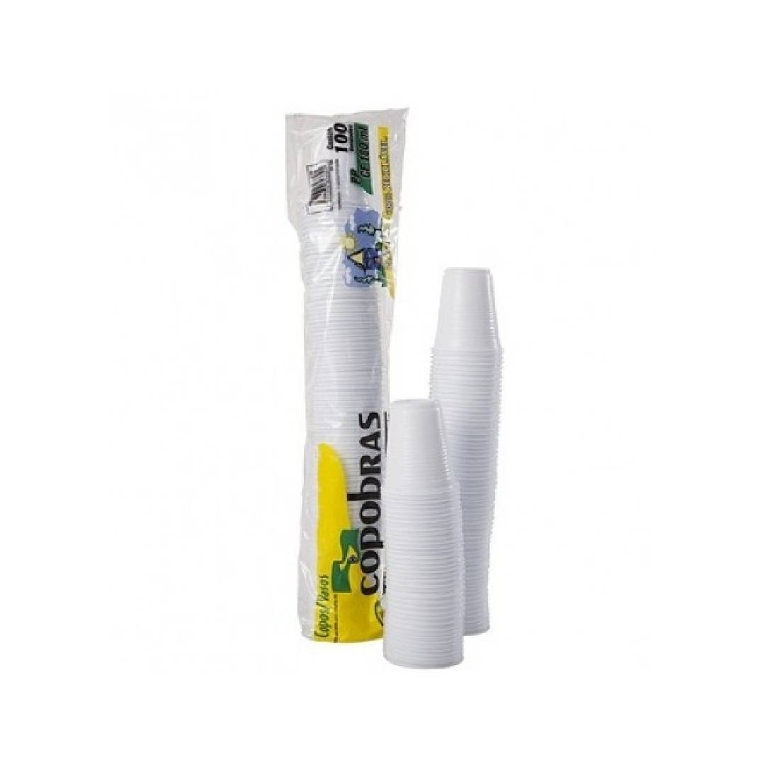 Copo de Água Descartavel Branco Copobras 180ml Com 100 Unidades