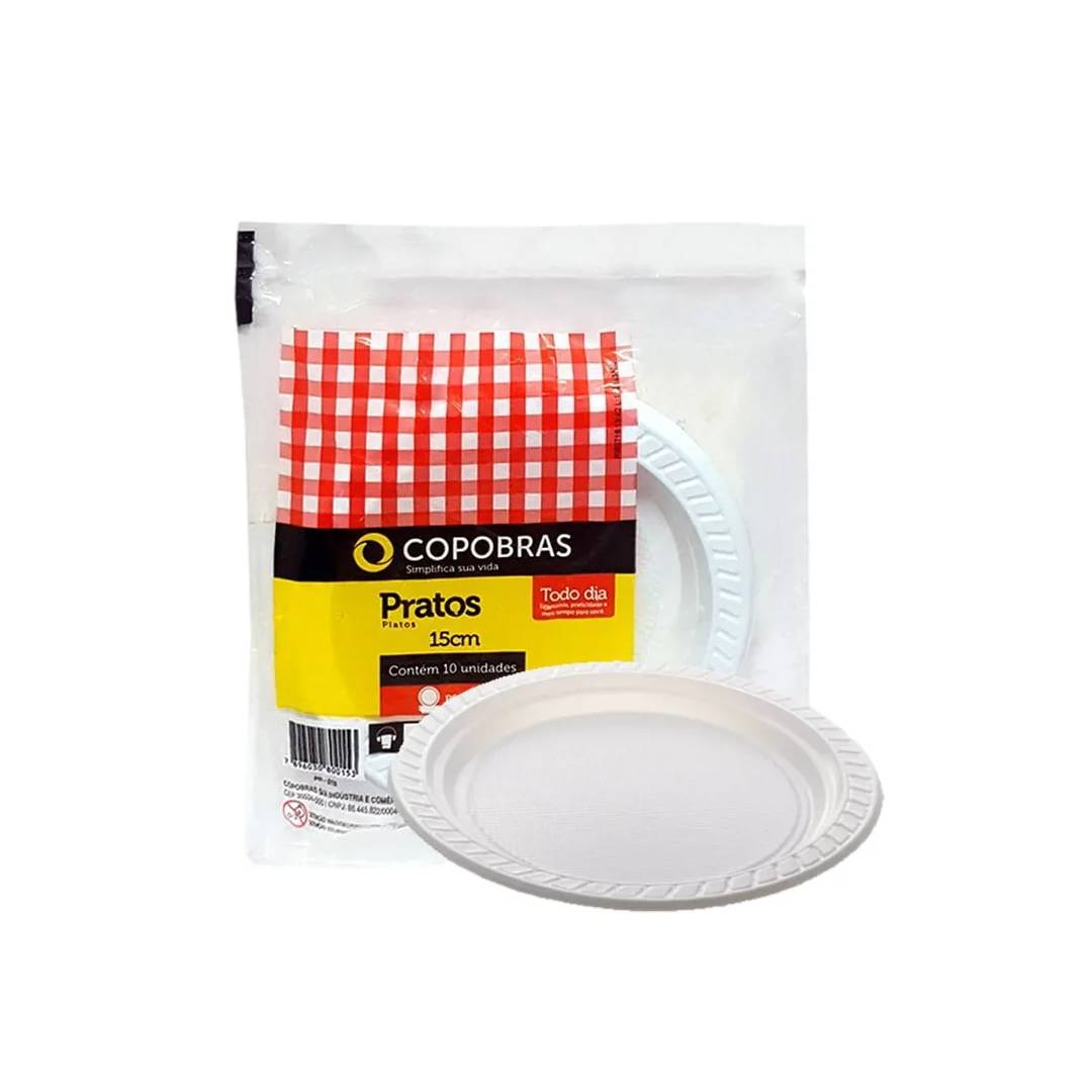 Prato Descartável Raso Copobras 15cm Branco com 10 unidades