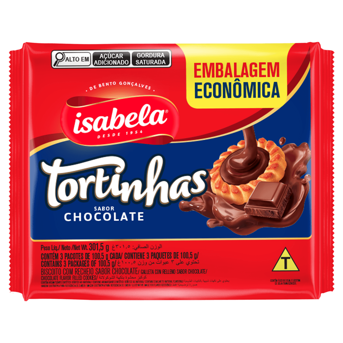 Biscoito Recheio Morango Isabela Tortinhas 301,5g - 3 Unidades