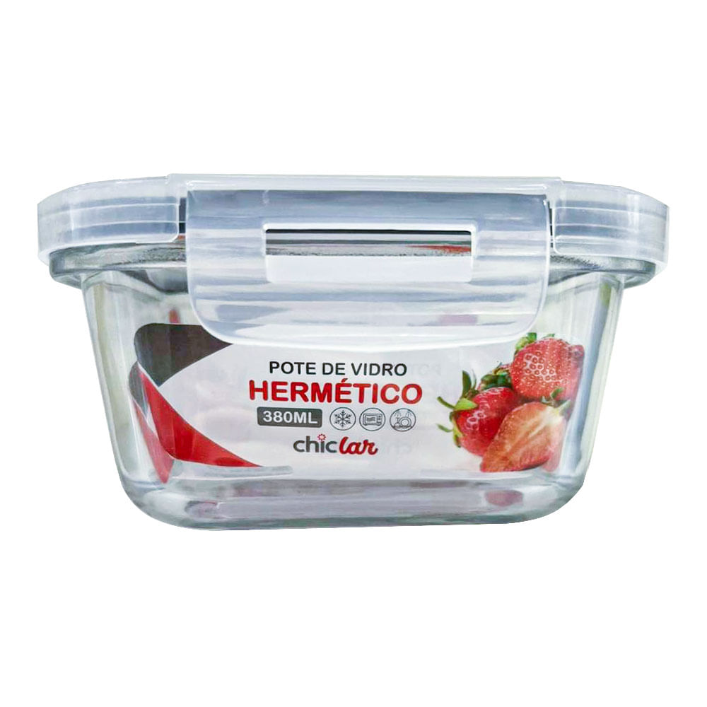 Pote Hermético Chic Lar 380ml Vidro Quadrado