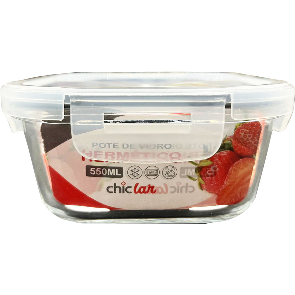 Pote Hermético Chic Lar 550ml Vidro Quadrado