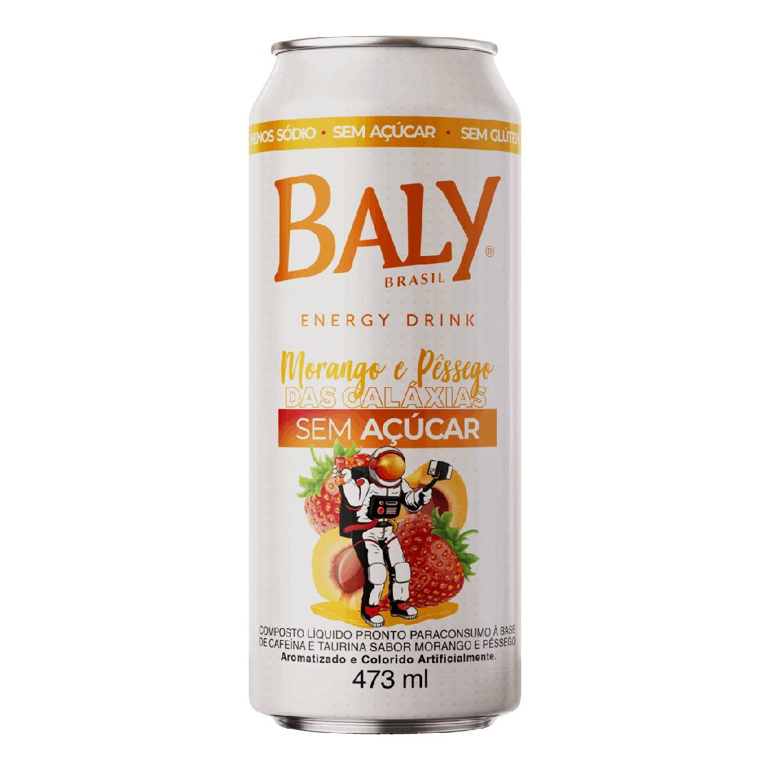 Energético Baly Morango e Pêssego Zero Açúcar 473ml Lata