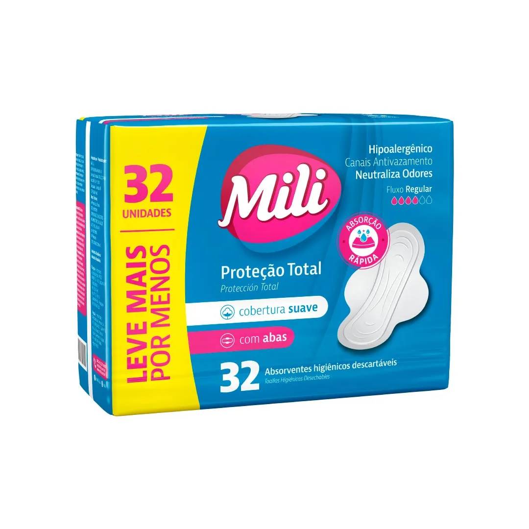 Absorvente Mili Proteção Total com Abas Suave 32 Unidades